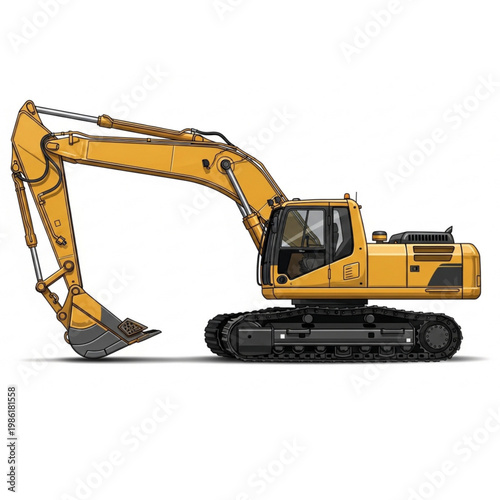Quadro em tela Yellow Excavator Heavy Construction Equipment Vector Illustration