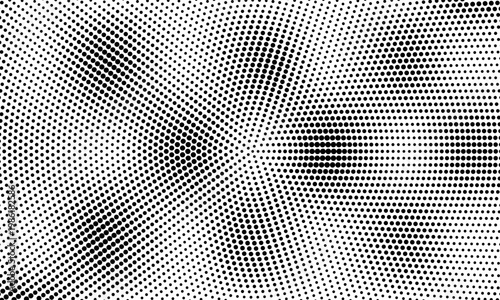 Abstract radial halftone gradient texture. Vector concentrated dotted grunge background for posters, prints, overlays, covers, maps, and websites. Pixelated retro background. Vector illustration.