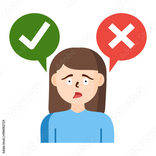 Woman decision making icon on white background.
