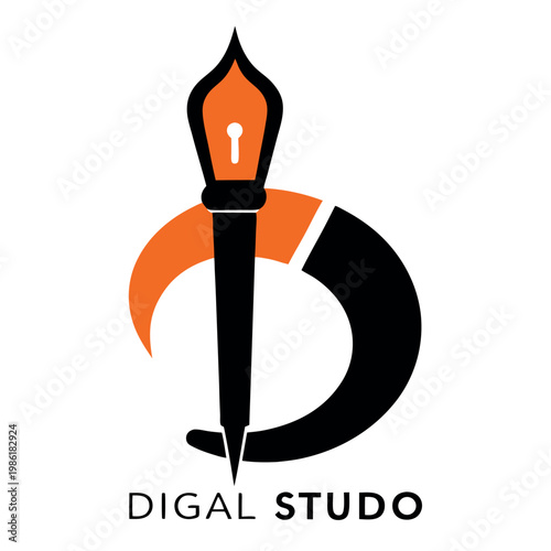 Digital art studio logo a silhouette of a stylize. 