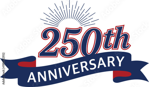 250th anniversary logo with blue banner and red outline on white background