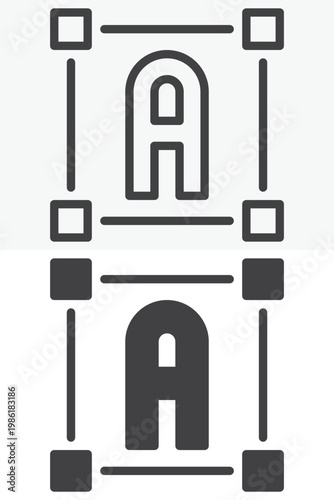 Font resize icon set with letter A and scaling handles. Line, outline and solid icon styles. Editable stroke vector sign, symbol. Font resize icon for typography twice.