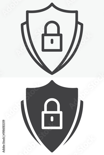 Security shield with lock icon set for protection. Line, outline and solid icon styles. Editable stroke vector sign, symbol. Security shield lock icon for safety twice.