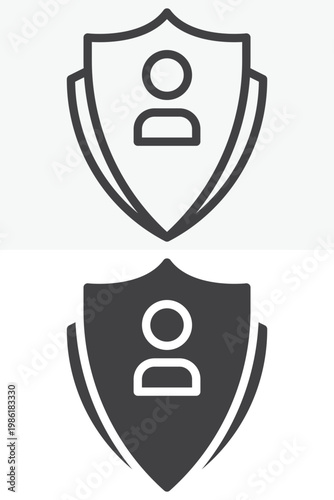 User account protection icon set with shield and person. Line, outline and solid icon styles. Editable stroke vector sign, symbol. User protection icon for profile safety twice.