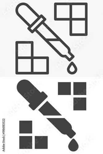 Picker pipette icon set for color sampling tool. Line, outline and solid icon styles. Editable stroke vector sign, symbol. Picker pipette icon for design twice.
