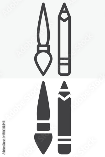Edit tools icon set with brush and pencil shapes. Line, outline and solid icon styles. Editable stroke vector sign, symbol. Edit tools icon for creative editing twice.
