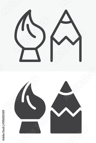 Paint brush and pen tool icon set for illustration. Line, outline and solid icon styles. Editable stroke vector sign, symbol. Paint brush pen icon for art twice.