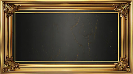 Ornate gold frame, empty black marble plaque, decorative border, luxury picture frame