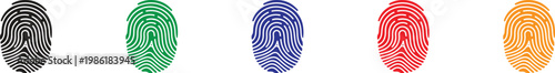 Collection of colorful fingerprint icons isolated on transparent background security and identity concept.