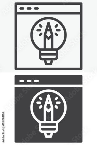 Web design creative idea icon set with bulb and tools. Line, outline and solid icon styles. Editable stroke vector sign, symbol. Web idea icon for creativity twice.