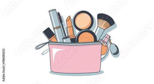Cosmetic Bag Filled with Makeup Products, Beauty Essentials