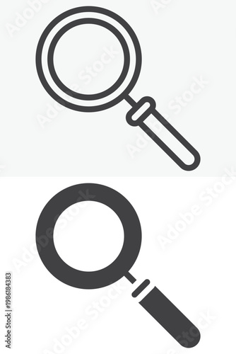 Magnifying glass icon set for search and zoom tasks. Line, outline and solid icon styles. Editable stroke vector sign, symbol. Magnifying glass icon for search twice.