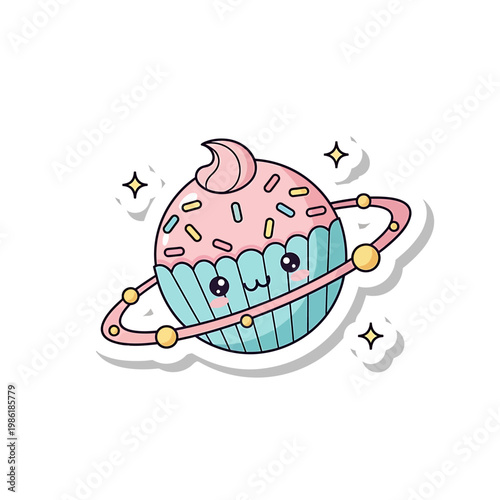 A colorful kawaii ice cream sticker with a smiling face is melting
