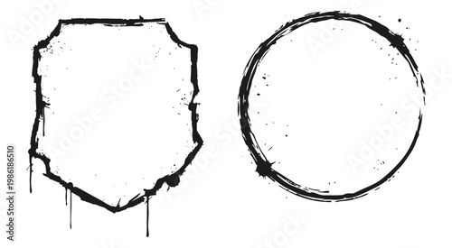 かすれ筆フレーム＆円形リングセット グランジインク囲み枠素材 Grunge Brush Frame and Circle Ring Set Ink Border Frame Collection
