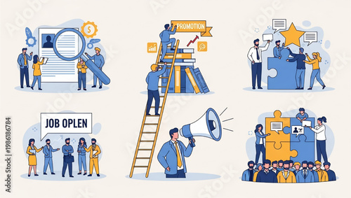 Business people working together and communicating effectively in office setting with various tasks