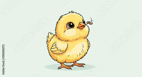 Fotografi Cute little yellow baby chick standing.