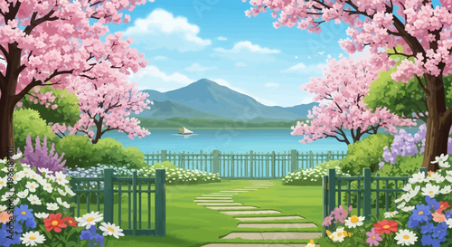 Pink Cherry Blossom Trees With Flowers.