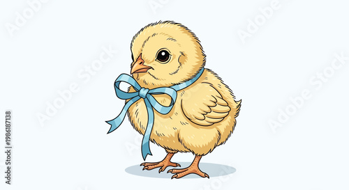 Valokuva Cute little yellow chick with bow.