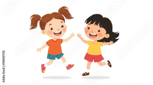 Cute kids playing together in a vector illustration