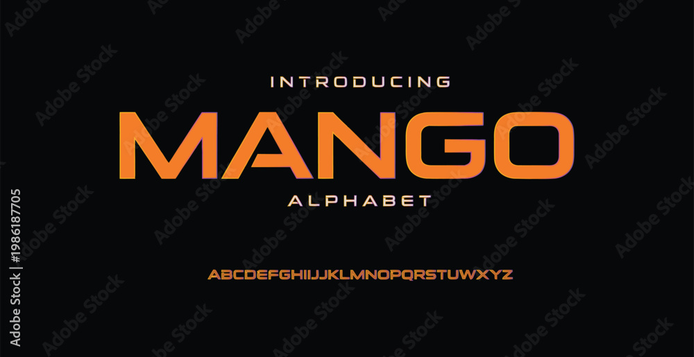Fototapeta premium Introducing the Mango Alphabet font on a black background