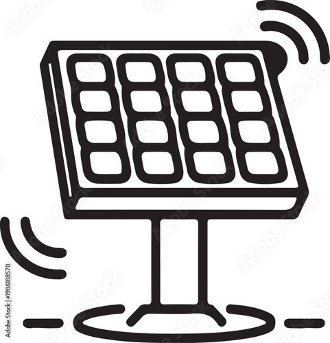 Hand drawn illustration of a photovoltaic solar panel icon for renewable energy.