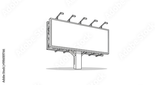 Minimalist vector illustration of an empty billboard stands ready for advertising, presented in a clean, line-art style with a blank white space for your message against a stark white