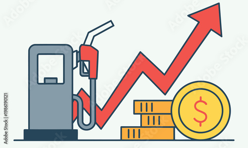 Rising gasoline prices shown by upward graph and stack of coins with gasoline increase currency business investment inflation petroleum commerce transportation financial economic forecourt