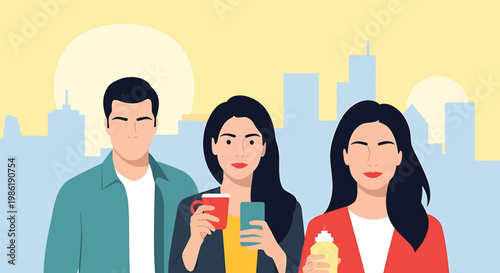 Vector illustration of young adults, people icons, urban lifestyle, colorful characters