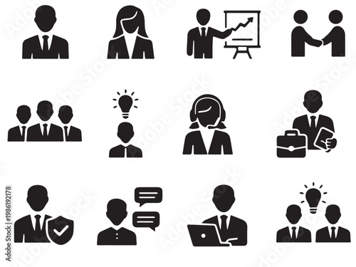 Business people icons set silhouette team leadership meeting communication concept