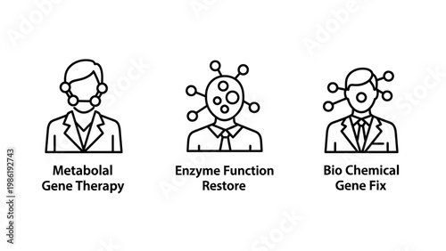 Metabolic gene therapy enzyme function restoration biochemical gene fix icons with metabolic metabolism biotechnology bioengineering medicine research biochemical chemistry laboratory