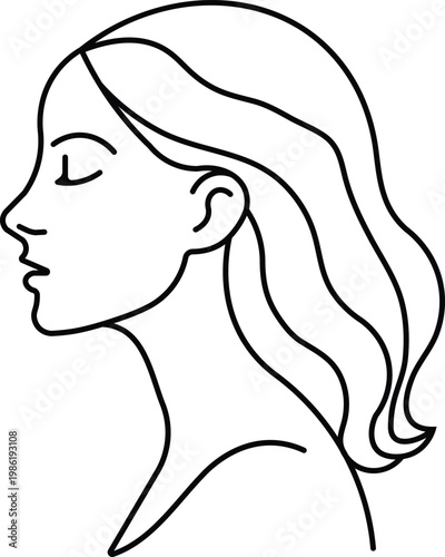 Minimalist Woman Face Line Art  Elegant Female Profile Outline Vector Illustration