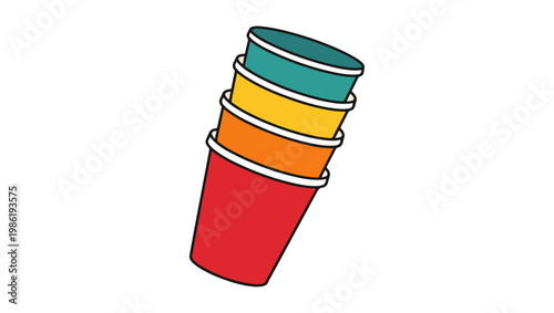 Stacked Colorful Cups Icon on PNG Background, paper cups, disposable cups, stacked cups, colorful cups, cup icon, beverage cups, party cups, drink cups, plastic cups style, vector cups, flat icon, 