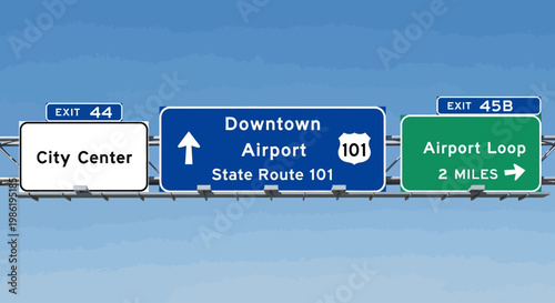 Highway road sign with directions.