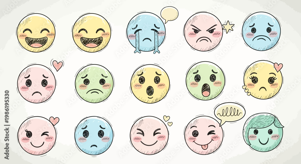 Fototapeta premium Collection of various emoticon faces.