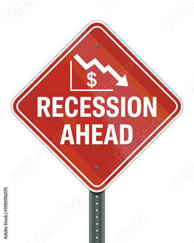 Warning sign indicating economic recession with downward dollar trend illustration