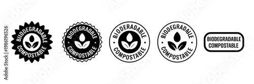 Biodegradable compostable labels and badges for eco friendly products  sustainable icons