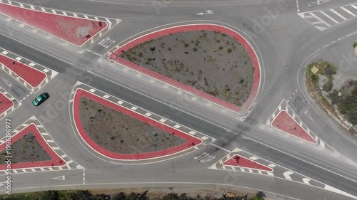 Aerial top-down view of a roundabout with cars in Spain (Andalusia)