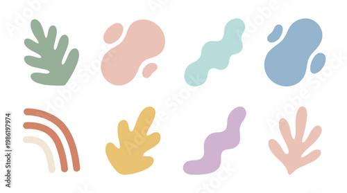 Vibrant abstract shapes and hands in pastel colors on a white background illustration.