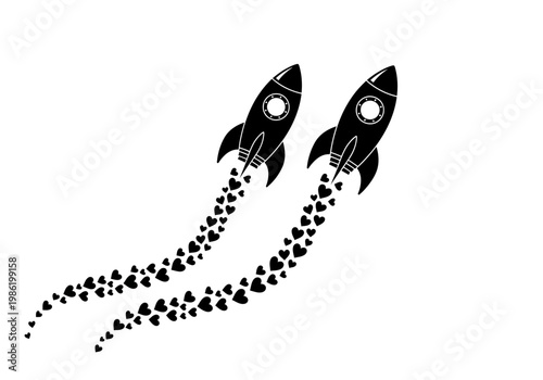 Two rockets flying with heart trails friendship vector