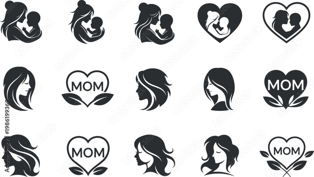 Fototapeta premium Black and white illustrations of mothers and motherhood