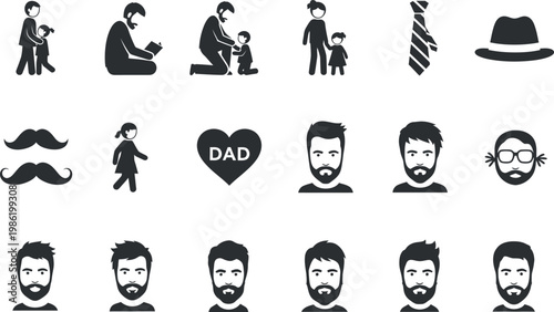 A collection of black and white icons for fathers day