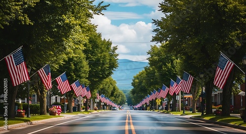 Memorial day american flags lining a street honoring heroes with patriotic display
