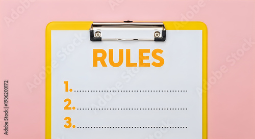 A yellow clipboard with a sheet of paper titled 