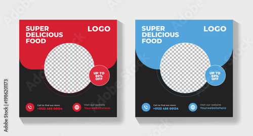 Food Banner Social Media Post Flyer , Modern Restaurant Promotion Template