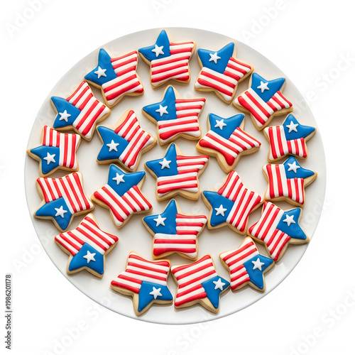 A plate of star shaped american flag cookies