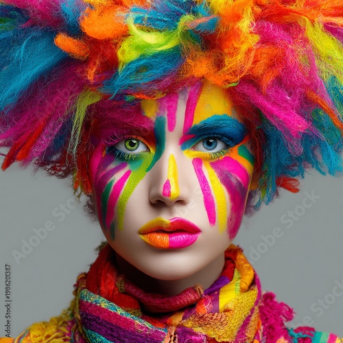 young model with makeup and colorful hair