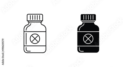 Two pill bottle outlines one filled demonstrating contrasting states silhouette