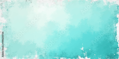 Vector abstract composition featuring a watercolor wash with a spectrum of turquoise and cyan hues, framed by a delicate, textured border evoking serenity and artistic expression.
