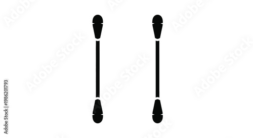 Two black cotton swabs displayed on a white background silhouette