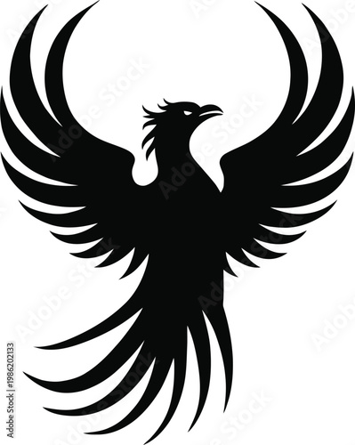 Majestic black eagle with wings spread wide, intricate silhouette design
